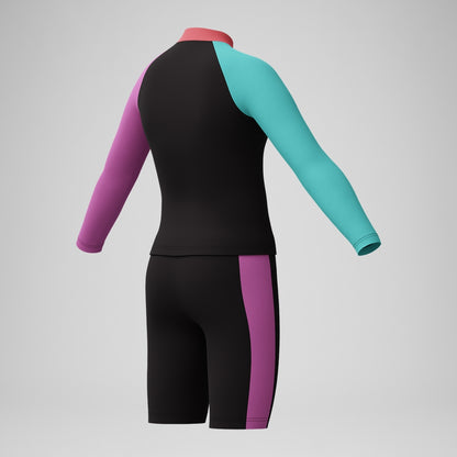 Speedo Girls' Colourblock Rash Top & Jammer Set Black/Pink