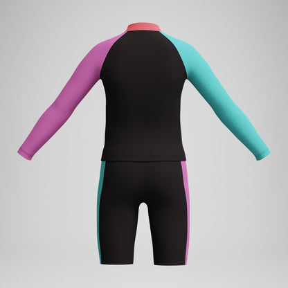 Speedo Girls' Colourblock Rash Top & Jammer Set Black/Pink