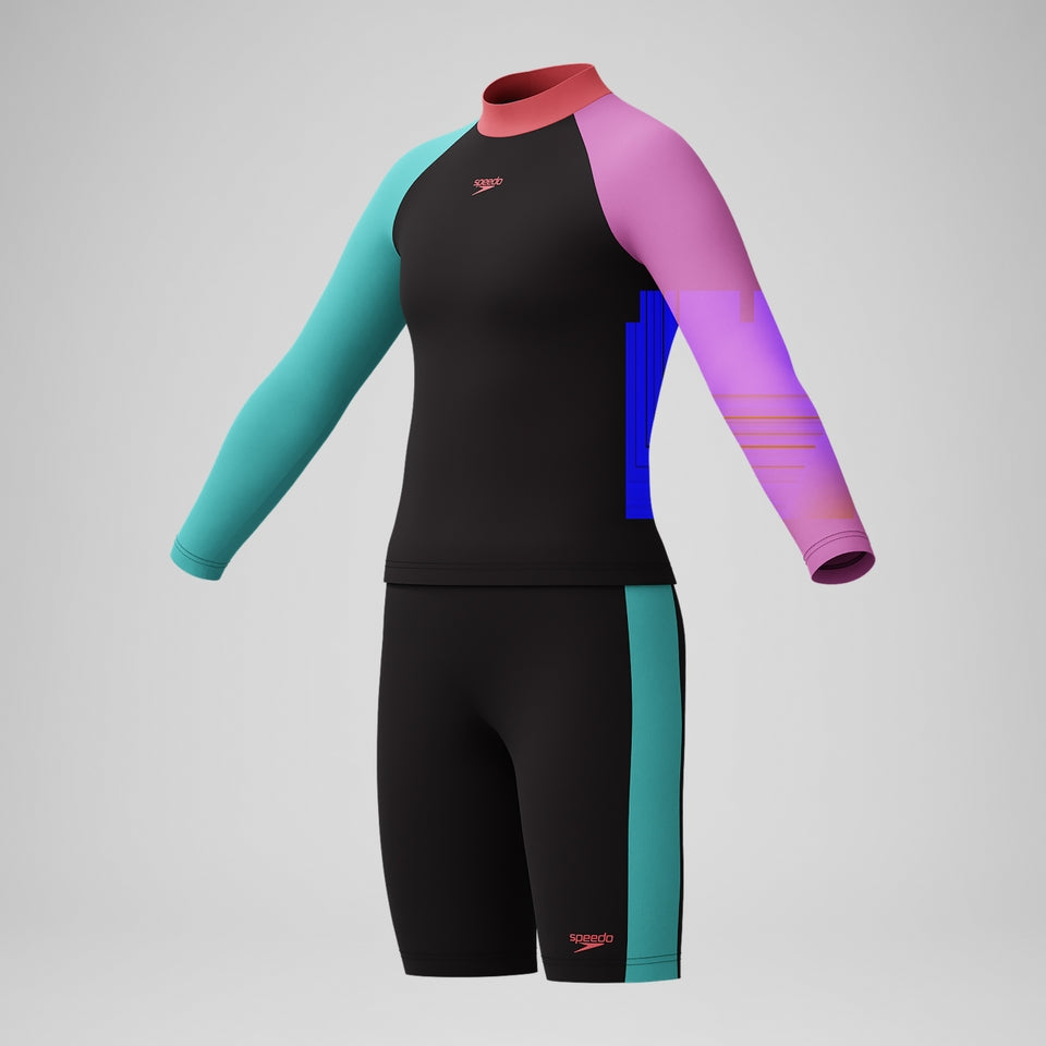 Speedo Girls' Colourblock Rash Top & Jammer Set Black/Pink
