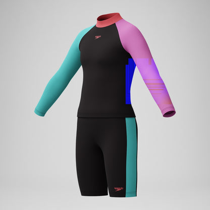Speedo Girls' Colourblock Rash Top & Jammer Set Black/Pink