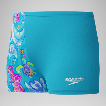 Speedo Boys' Learn to Swim Digital Printed Aquashort Blue