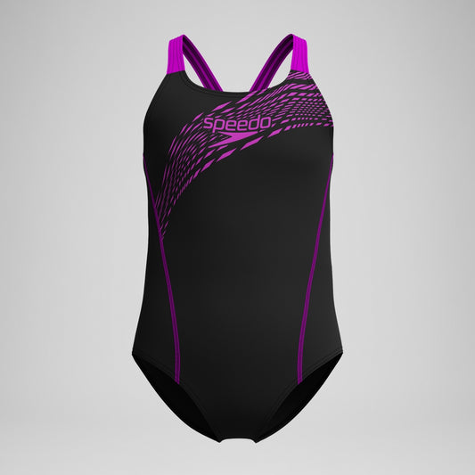 Speedo Girls' Medley Logo Swimsuit Black/Pink