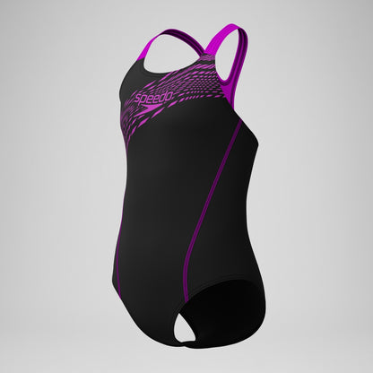 Speedo Girls' Medley Logo Swimsuit Black/Pink