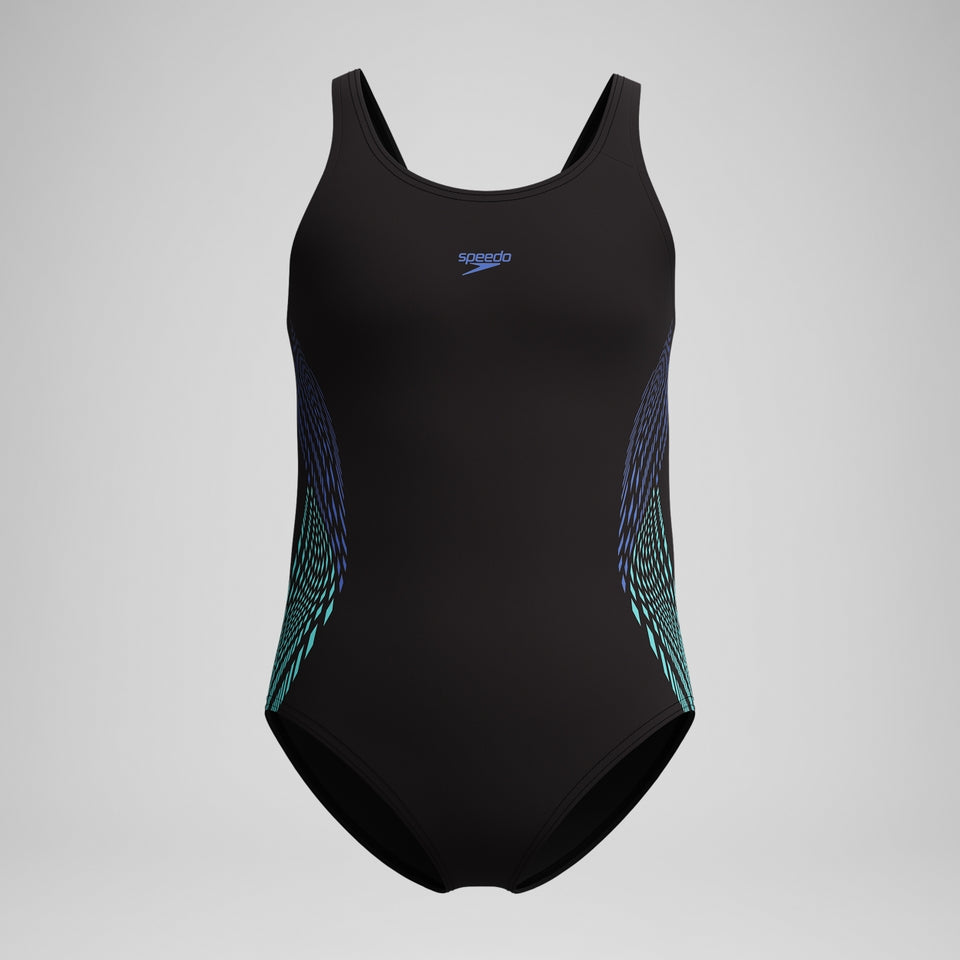 Speedo Girls' Placement Muscleback Swimsuit Black/Blue