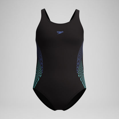 Speedo Girls' Placement Muscleback Swimsuit Black/Blue