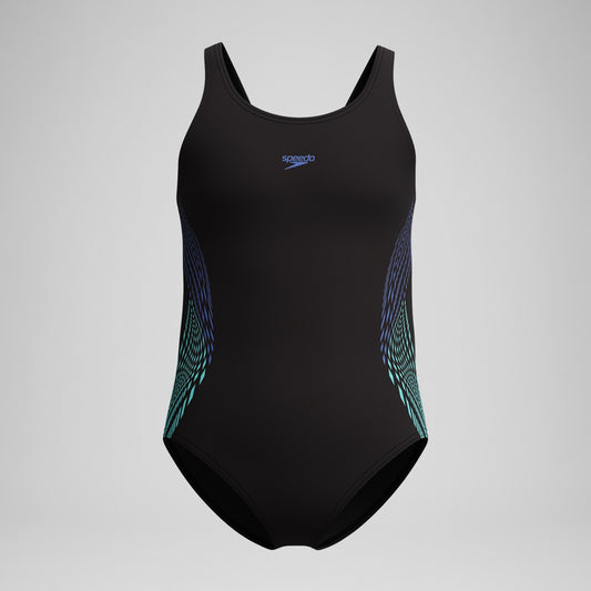 Speedo Girls' Placement Muscleback Swimsuit Black/Blue