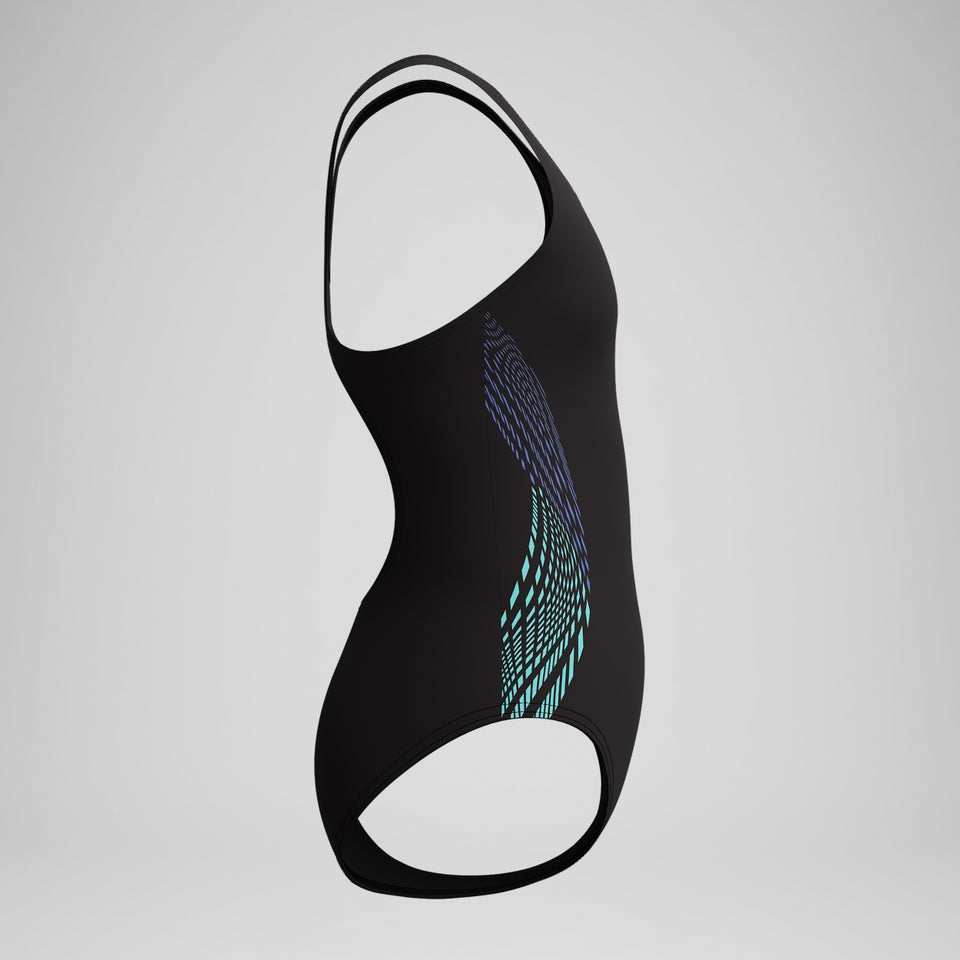 Speedo Girls' Placement Muscleback Swimsuit Black/Blue