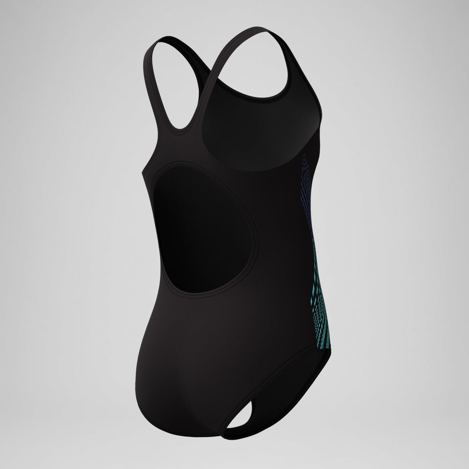 Speedo Girls' Placement Muscleback Swimsuit Black/Blue