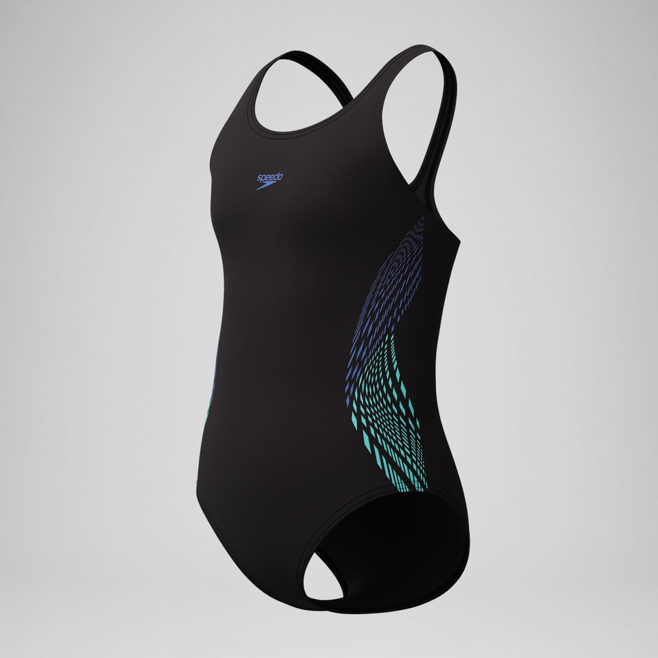Speedo Girls' Placement Muscleback Swimsuit Black/Blue