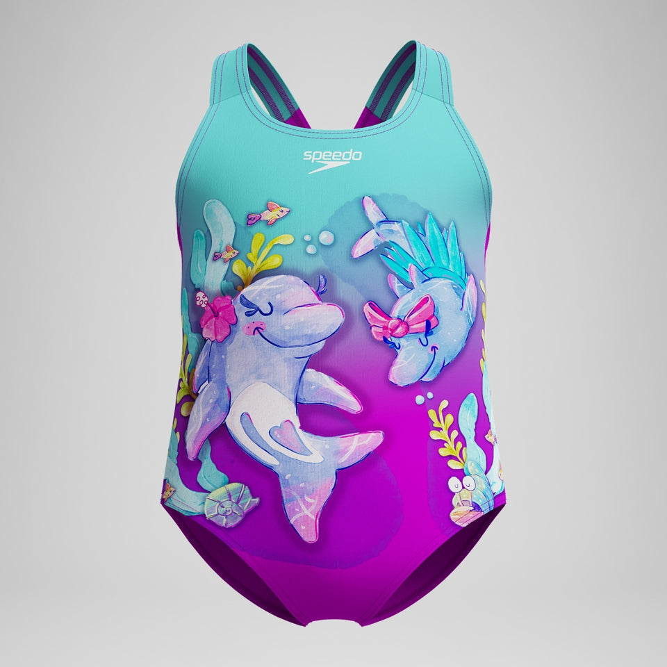 Speedo Girls' Digital Printed Swimsuit Purple/Turquoise