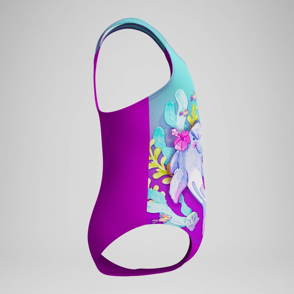 Speedo Girls' Digital Printed Swimsuit Purple/Turquoise