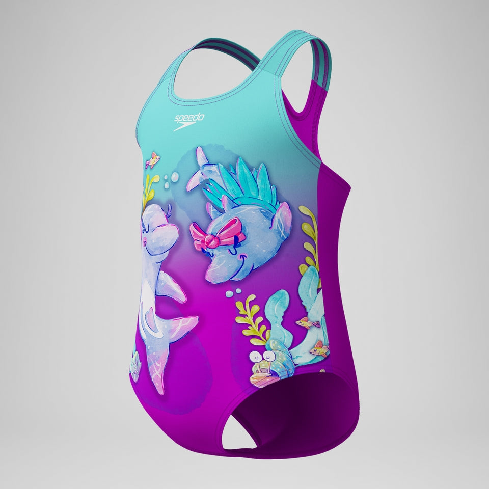 Speedo Girls' Digital Printed Swimsuit Purple/Turquoise