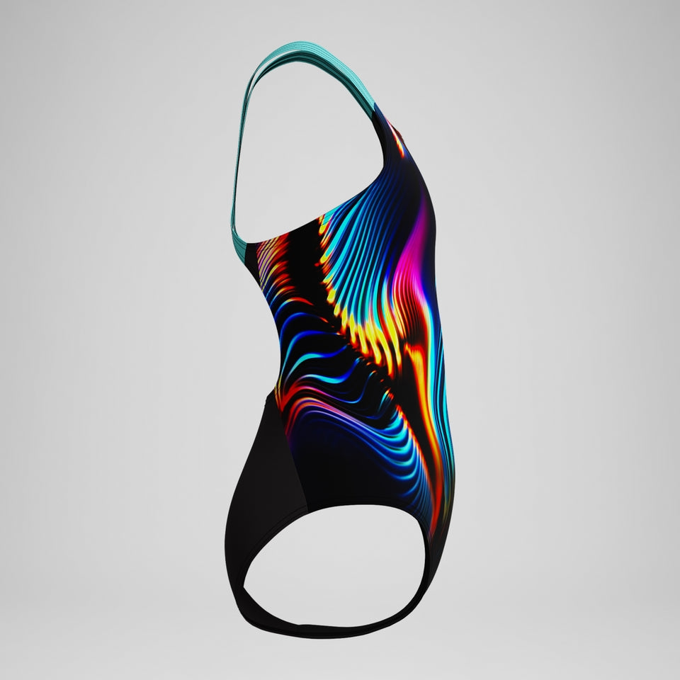 Speedo Girls' Digital Placement Powerback Swimsuit Black/Blue