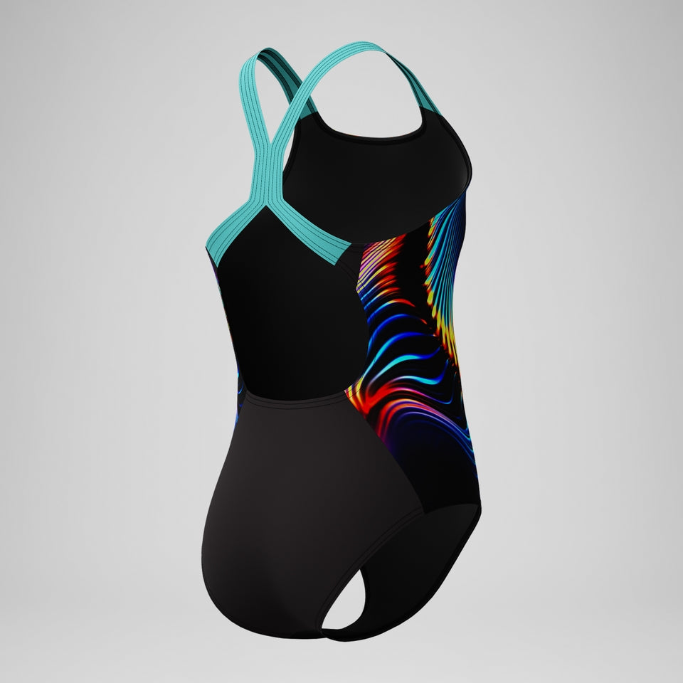 Speedo Girls' Digital Placement Powerback Swimsuit Black/Blue