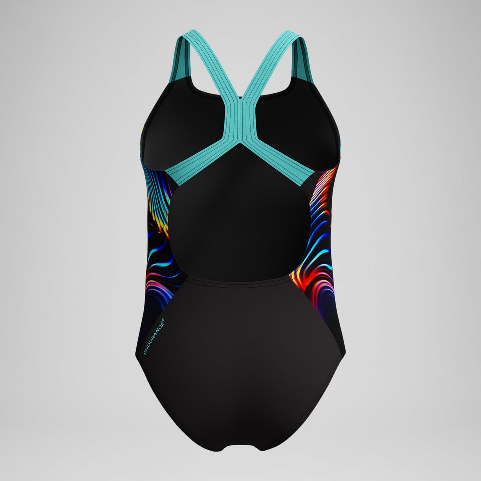 Speedo Girls' Digital Placement Powerback Swimsuit Black/Blue