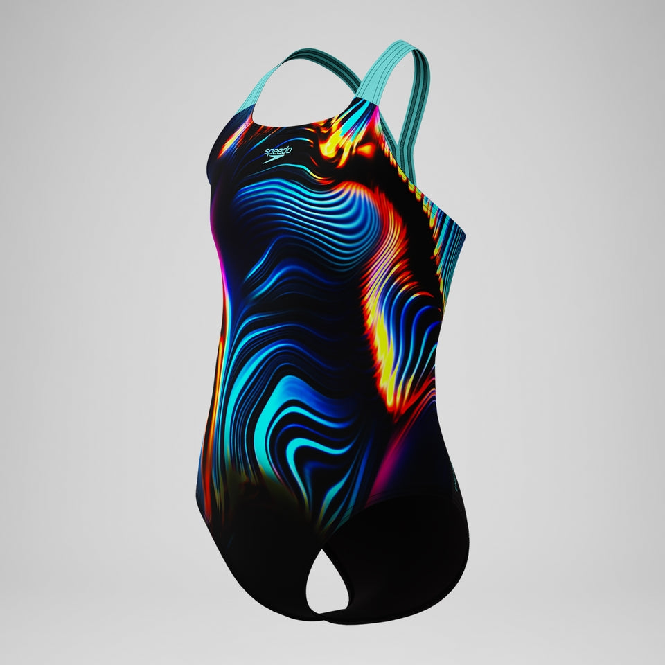 Speedo Girls' Digital Placement Powerback Swimsuit Black/Blue