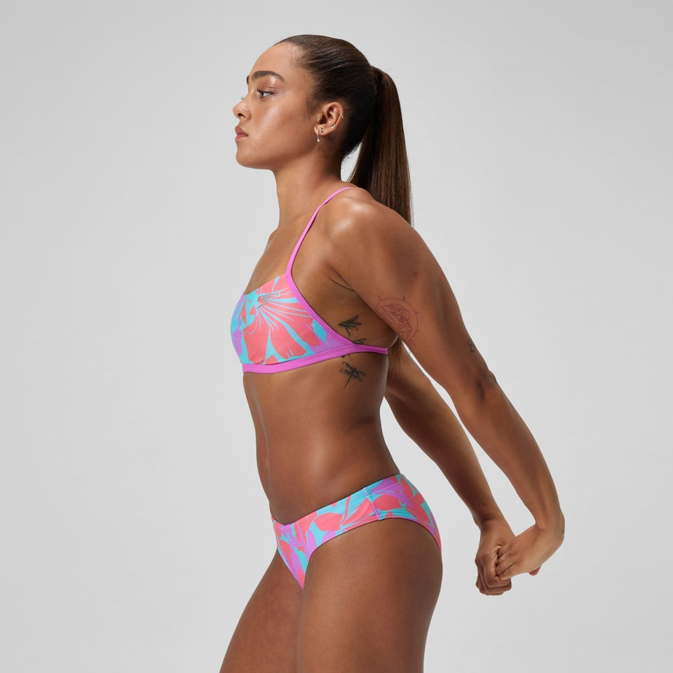 Speedo Club Training Printed Cross Back Bikini Top Pink/Green