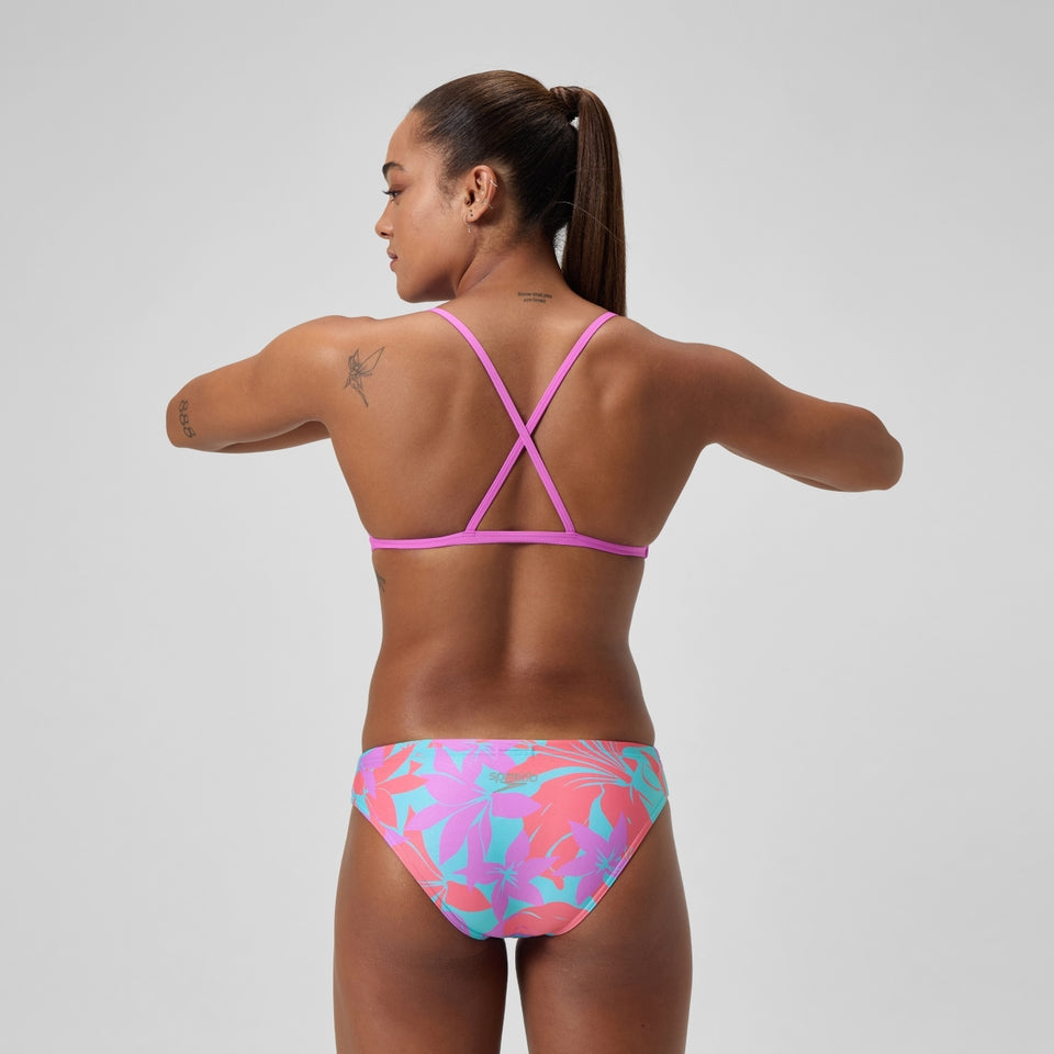 Speedo Club Training Printed Cross Back Bikini Top Pink/Green