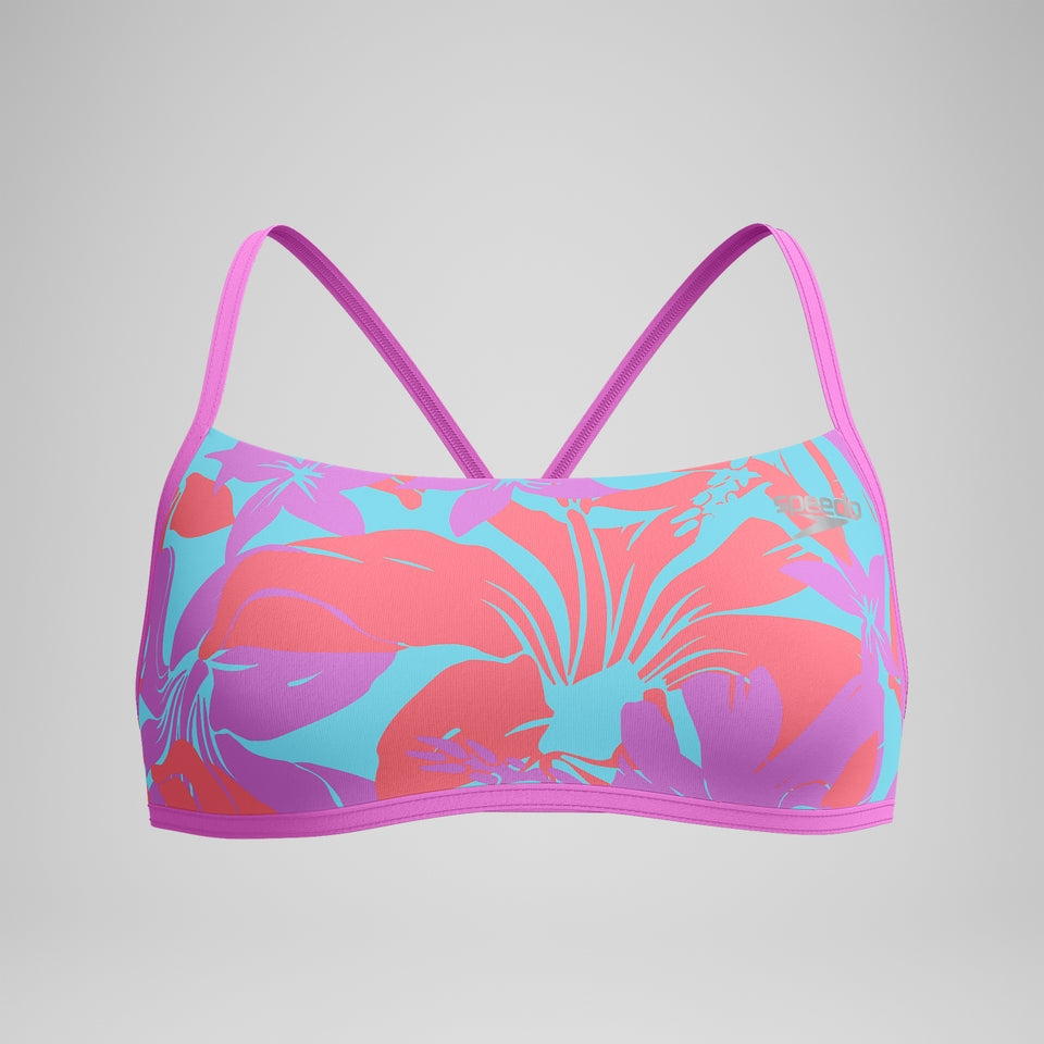 Speedo Club Training Printed Cross Back Bikini Top Pink/Green