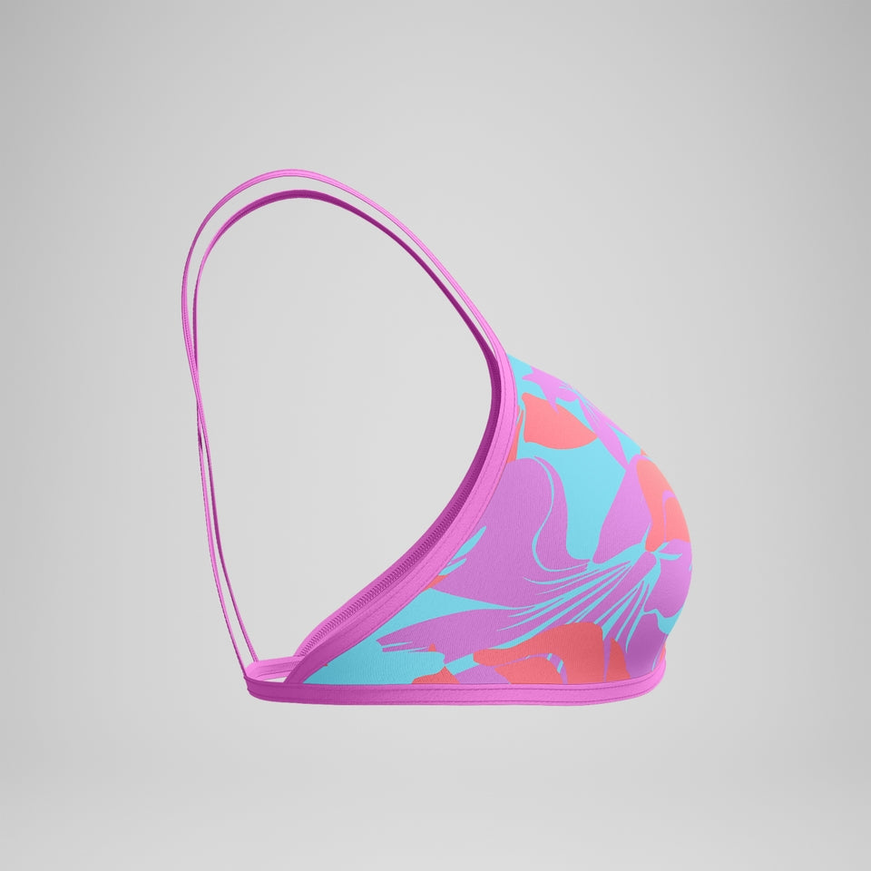 Speedo Club Training Printed Cross Back Bikini Top Pink/Green