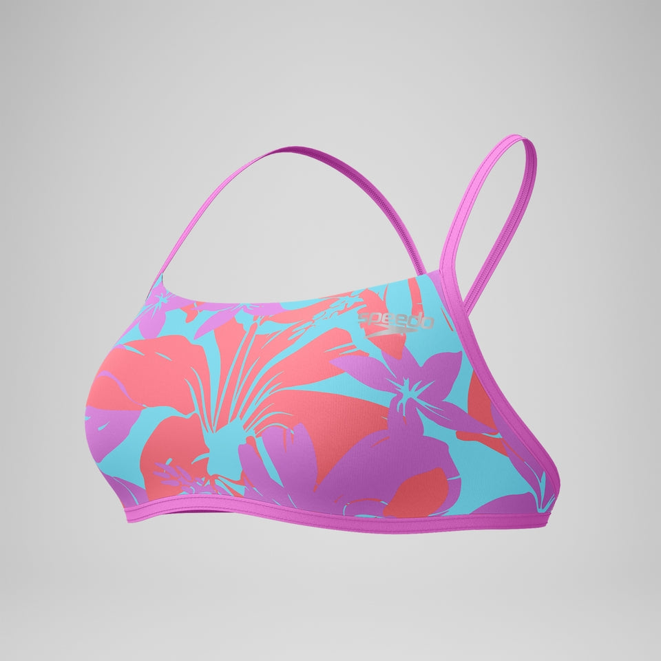 Speedo Club Training Printed Cross Back Bikini Top Pink/Green