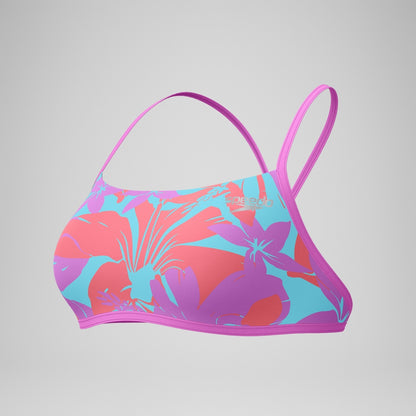 Speedo Club Training Printed Cross Back Bikini Top Pink/Green