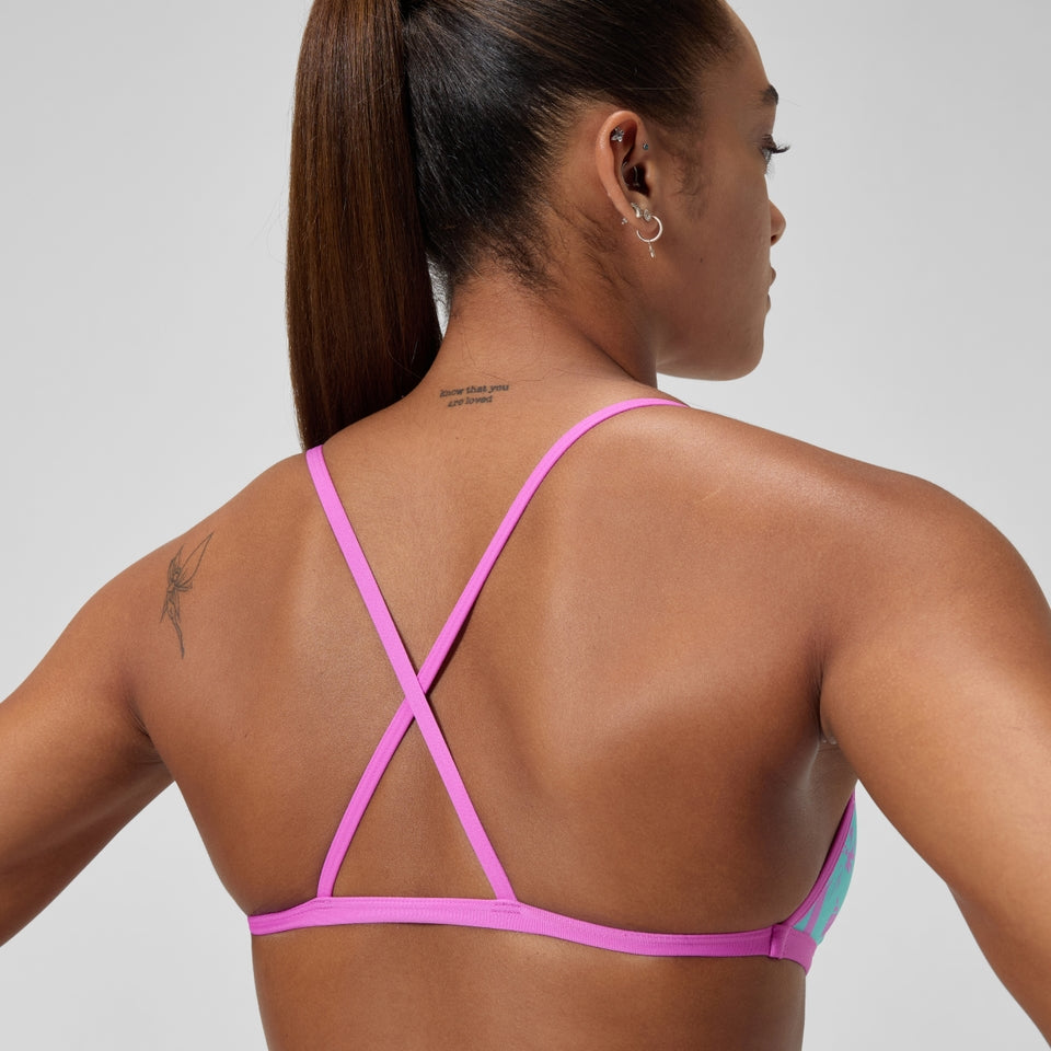 Speedo Club Training Printed Cross Back Bikini Top Pink/Green