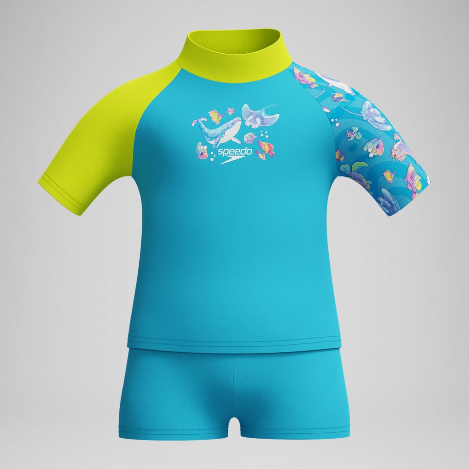 Speedo Boys' Learn to Swim Digital Short Sleeve Rash Top Set Blue/Yellow