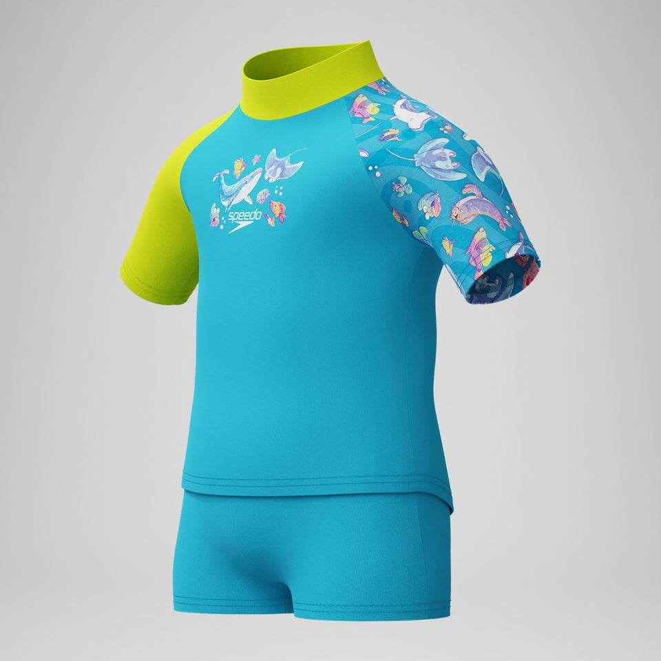 Speedo Boys' Learn to Swim Digital Short Sleeve Rash Top Set Blue/Yellow