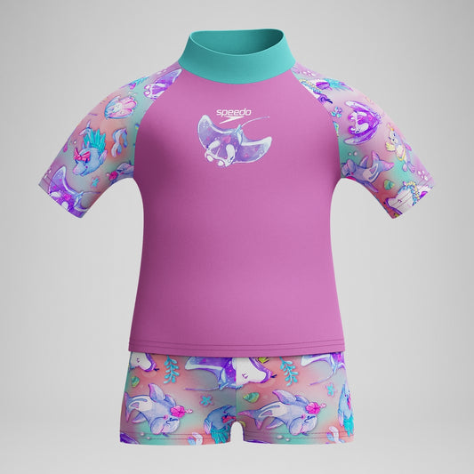 Speedo Girls' Digital Short Sleeve Rash Top Set Pink