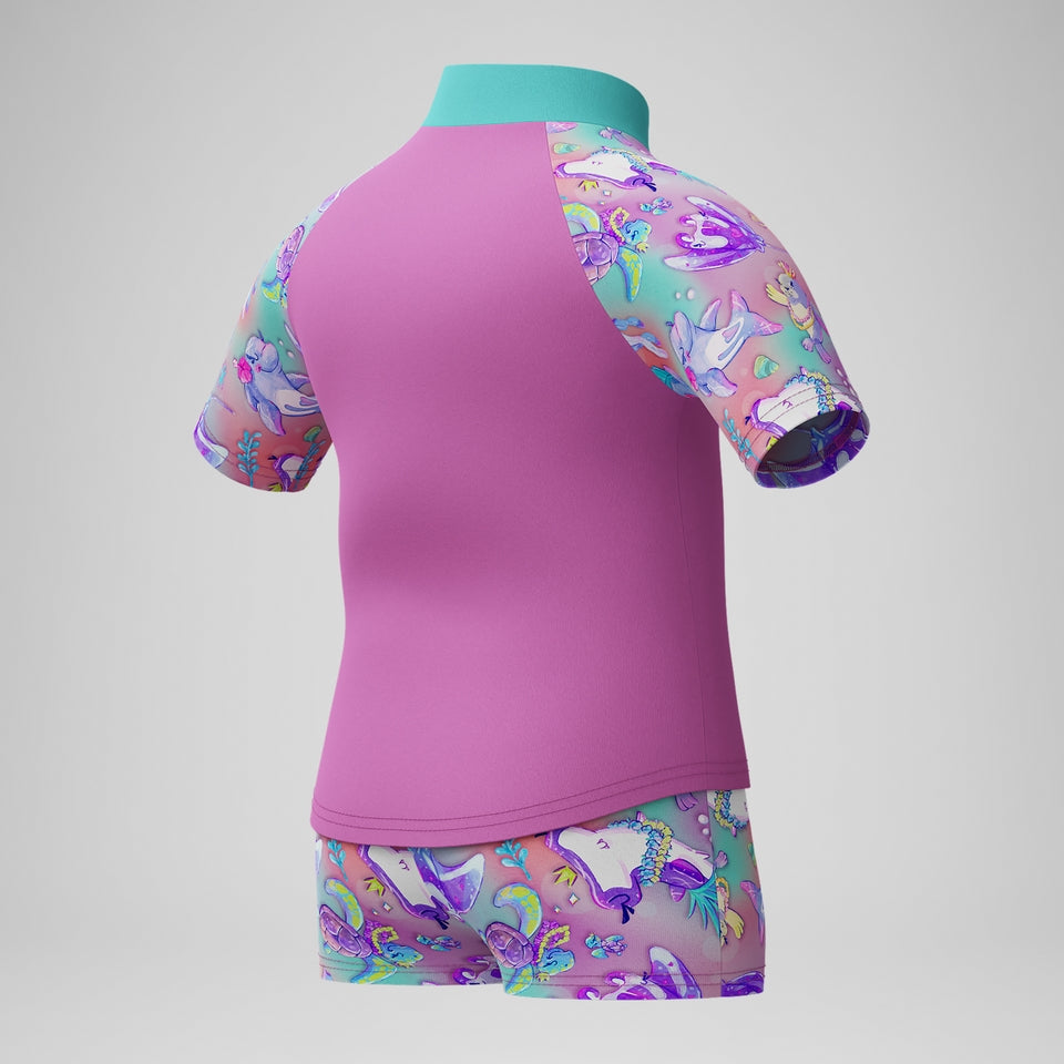 Speedo Girls' Digital Short Sleeve Rash Top Set Pink