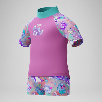 Speedo Girls' Digital Short Sleeve Rash Top Set Pink