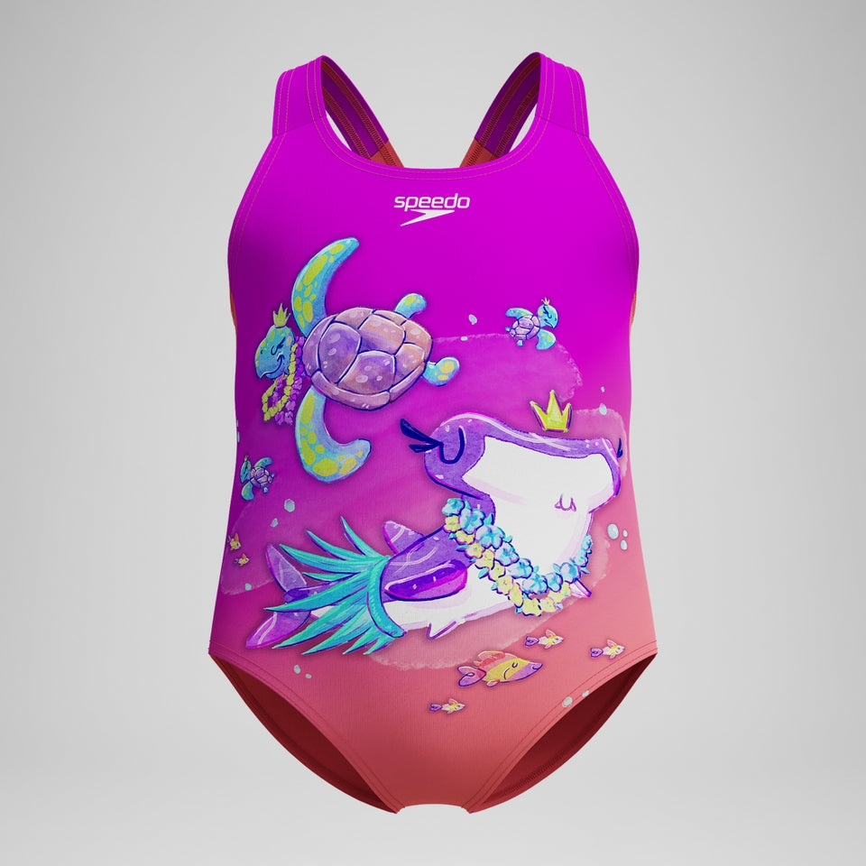 Speedo Girls' Digital Printed Swimsuit Pink/Coral