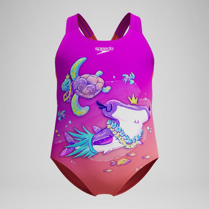 Speedo Girls' Digital Printed Swimsuit Pink/Coral