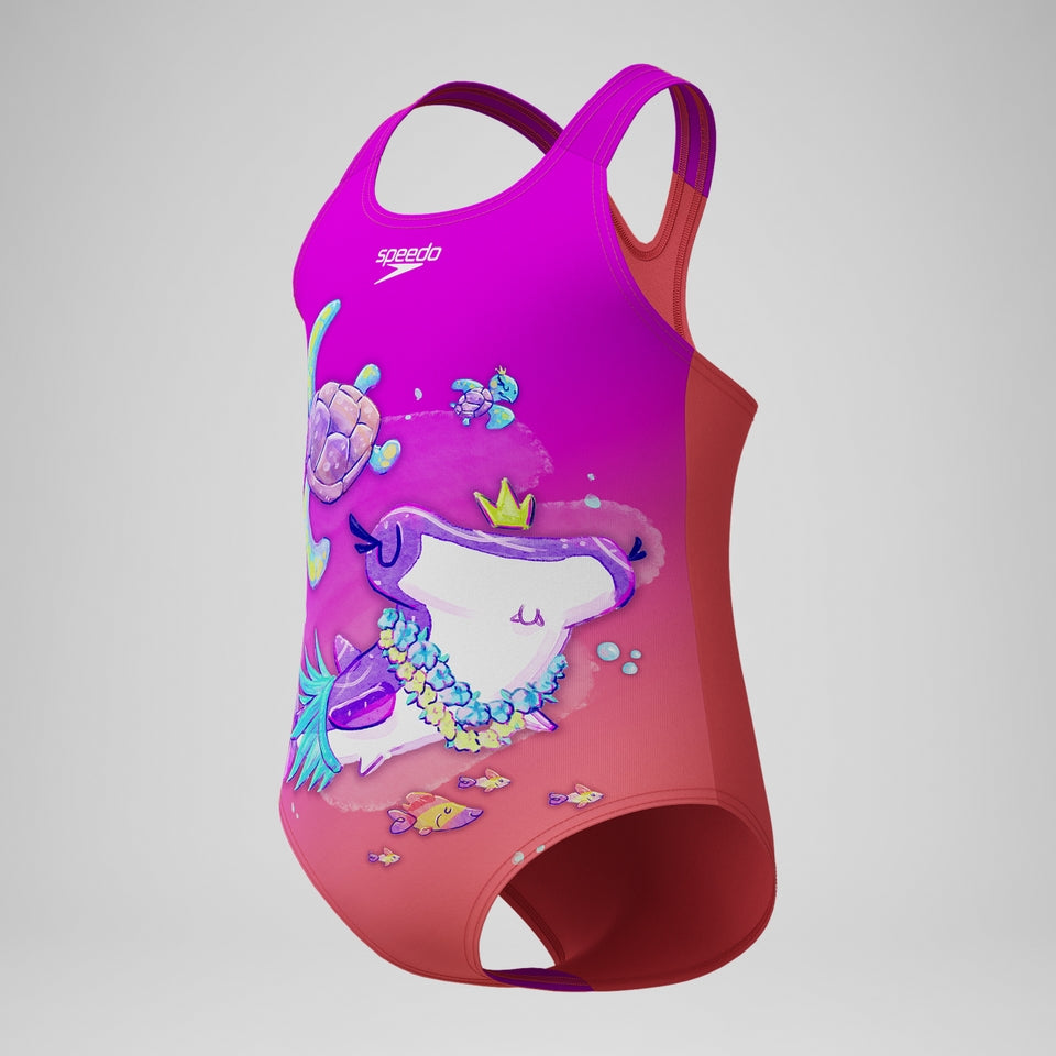 Speedo Girls' Digital Printed Swimsuit Pink/Coral
