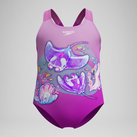 Speedo Girls' Digital Printed Swimsuit Pink