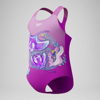 Speedo Girls' Digital Printed Swimsuit Pink