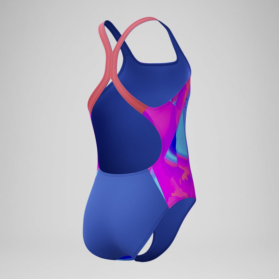 Speedo Girls' Digital Printed Powerback Swimsuit Pink/Blue