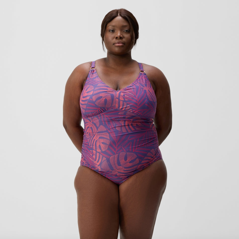 Speedo Plus Size Shaping V Neck Swimsuit Pink/Orange