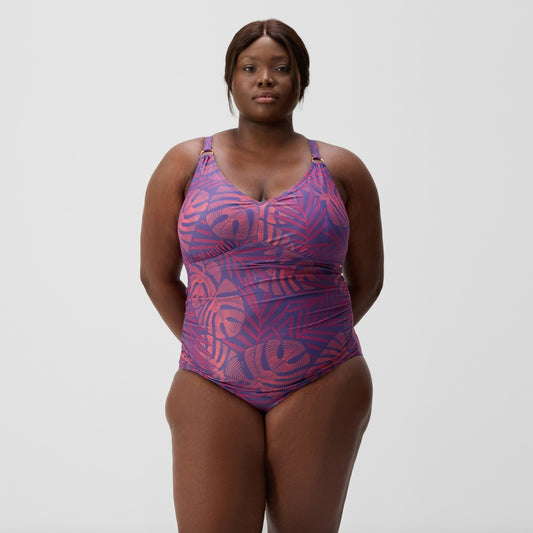 Speedo Plus Size Shaping V Neck Swimsuit Pink/Orange