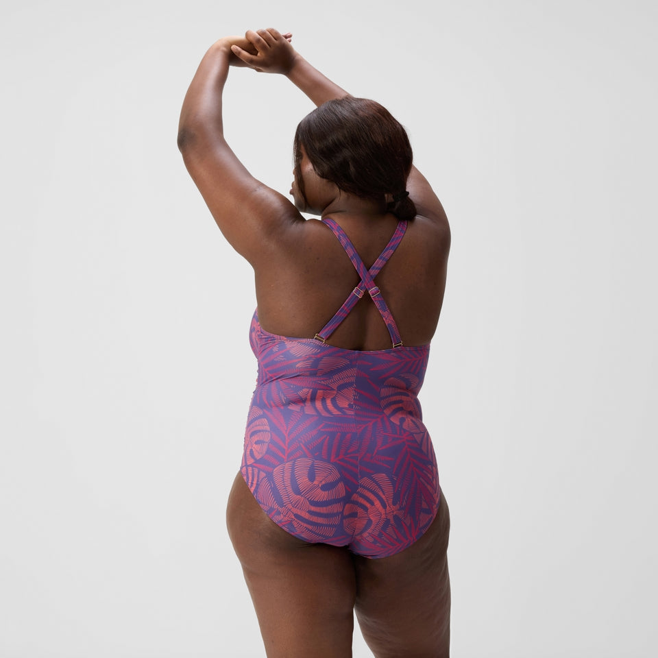 Speedo Plus Size Shaping V Neck Swimsuit Pink/Orange