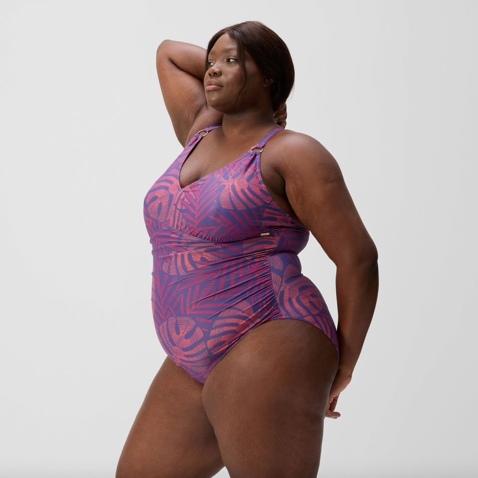 Speedo Plus Size Shaping V Neck Swimsuit Pink/Orange