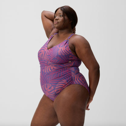 Speedo Plus Size Shaping V Neck Swimsuit Pink/Orange