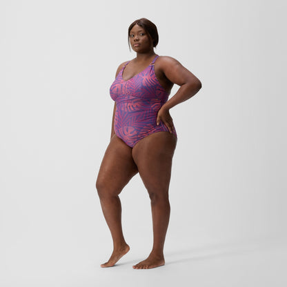 Speedo Plus Size Shaping V Neck Swimsuit Pink/Orange