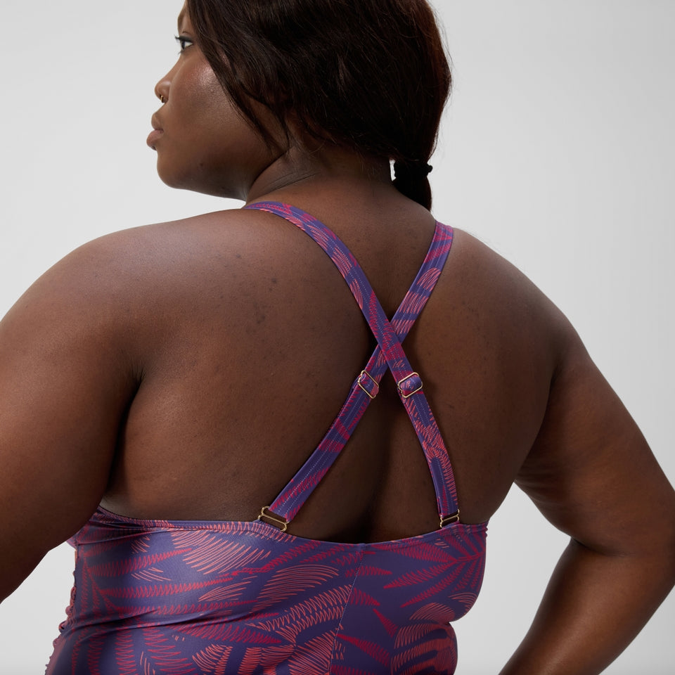Speedo Plus Size Shaping V Neck Swimsuit Pink/Orange