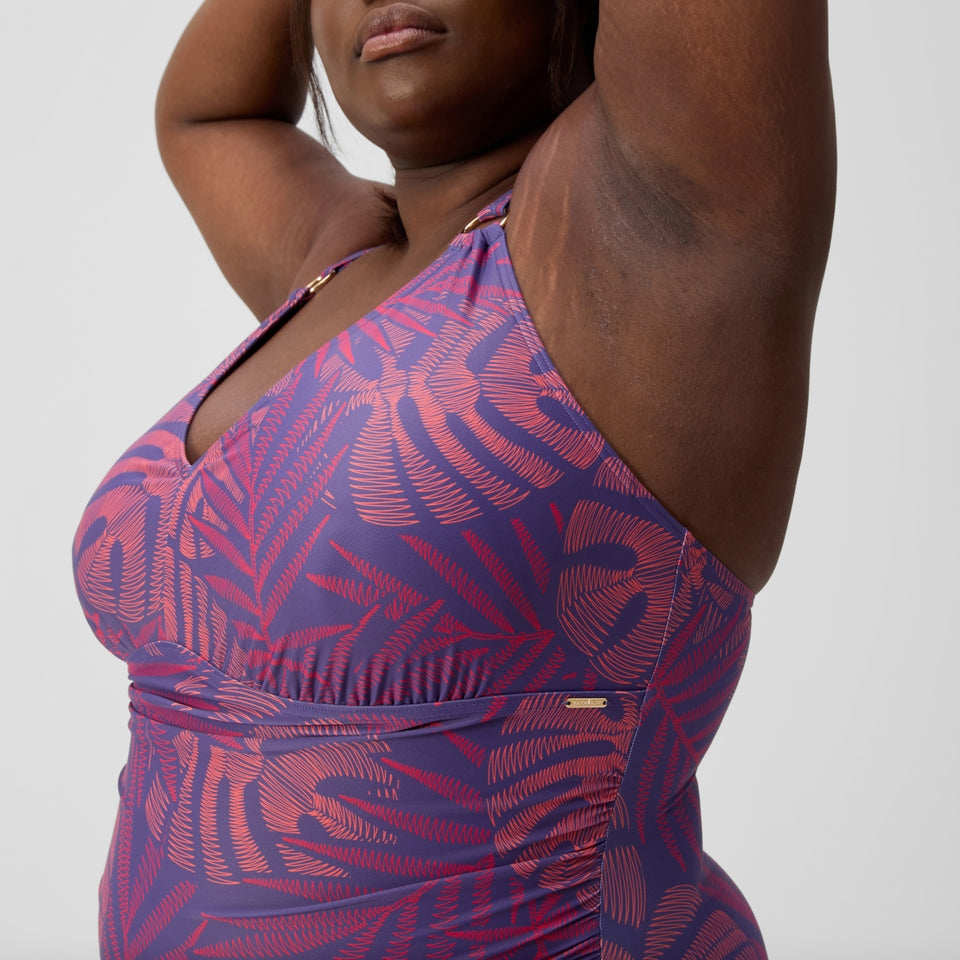 Speedo Plus Size Shaping V Neck Swimsuit Pink/Orange