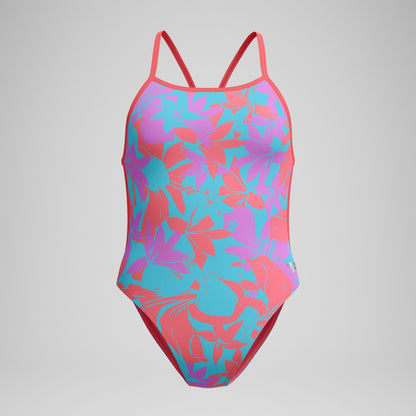 Speedo Club Training Printed V Back Swimsuit Pink/Green