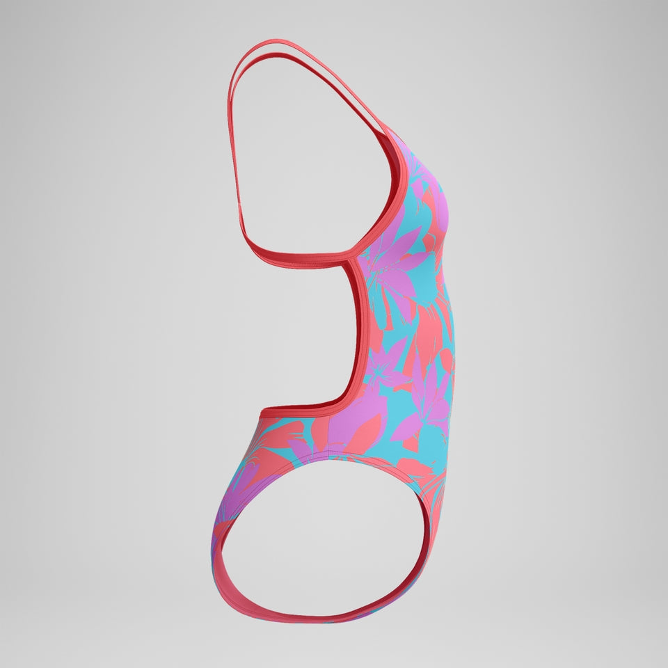 Speedo Club Training Printed V Back Swimsuit Pink/Green