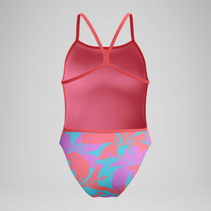 Speedo Club Training Printed V Back Swimsuit Pink/Green