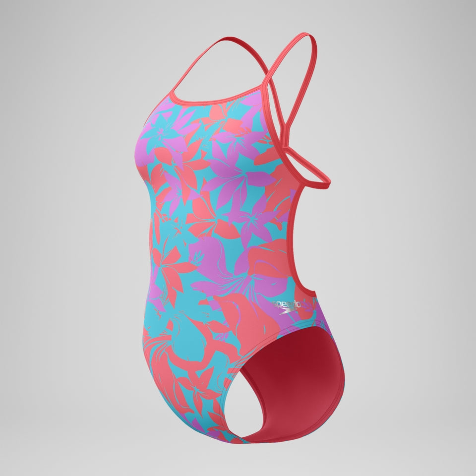 Speedo Club Training Printed V Back Swimsuit Pink/Green